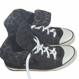 Coach Bonney High Top Sneakers Black Gray Logo Print Women's Size 8.5